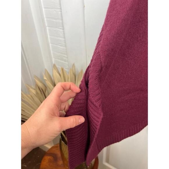 Nordstrom Wool Poncho Sweater One Size Burgundy Wine V-Neck Cable Knit Cashmere - Picture 6 of 11